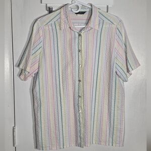 Vintage Pastel Striped Multicolor Women's Button Shirt Size 12